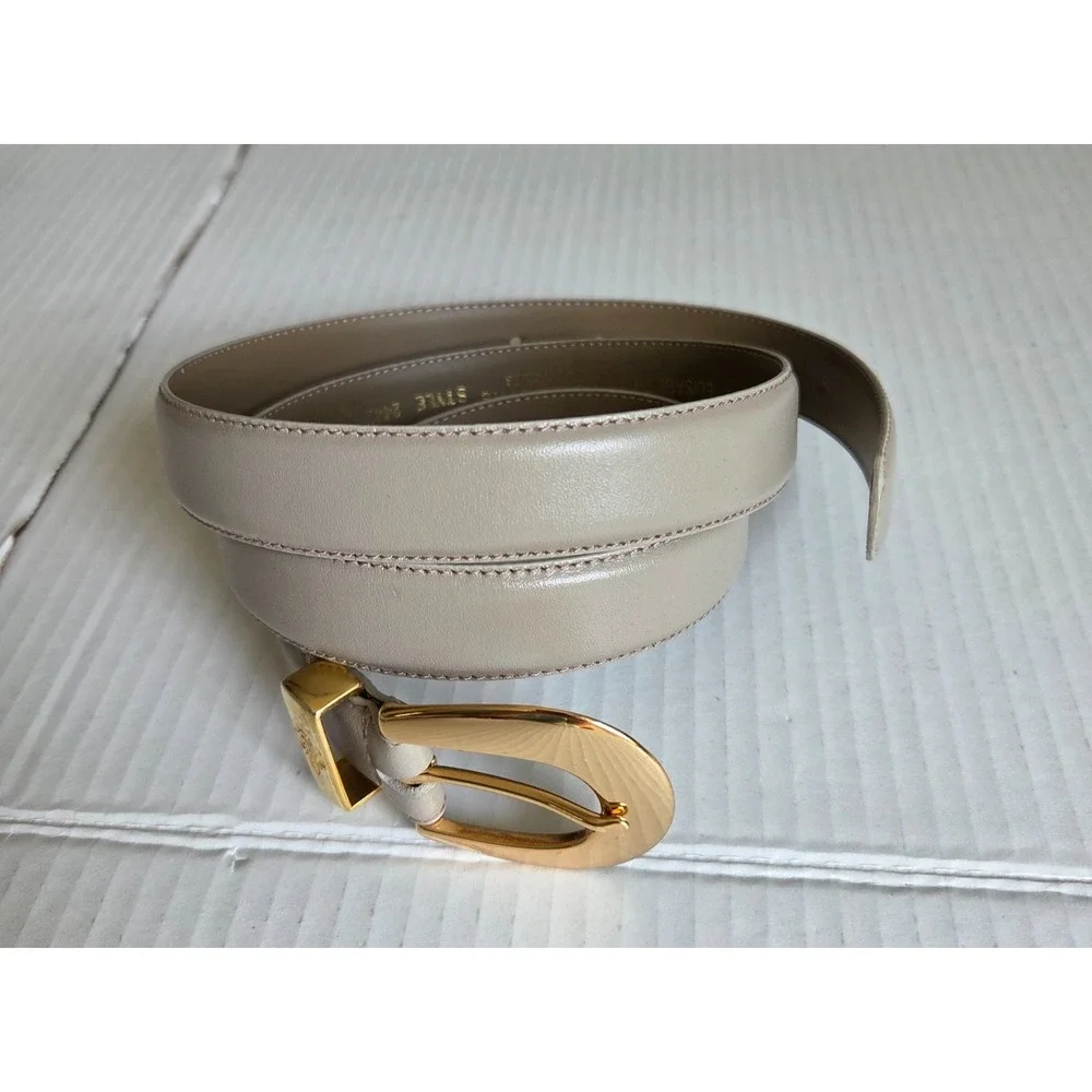 Liz Claiborne Beige Semi Aniline Leather Belt Gold Buckle Timeless 2447 ‎ 18-20